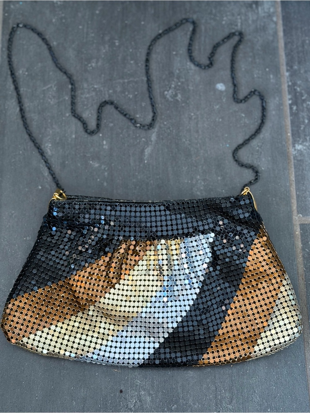 American Vintage Sequin Diagonal Stripe Crossbody - Black, Gold, Cream